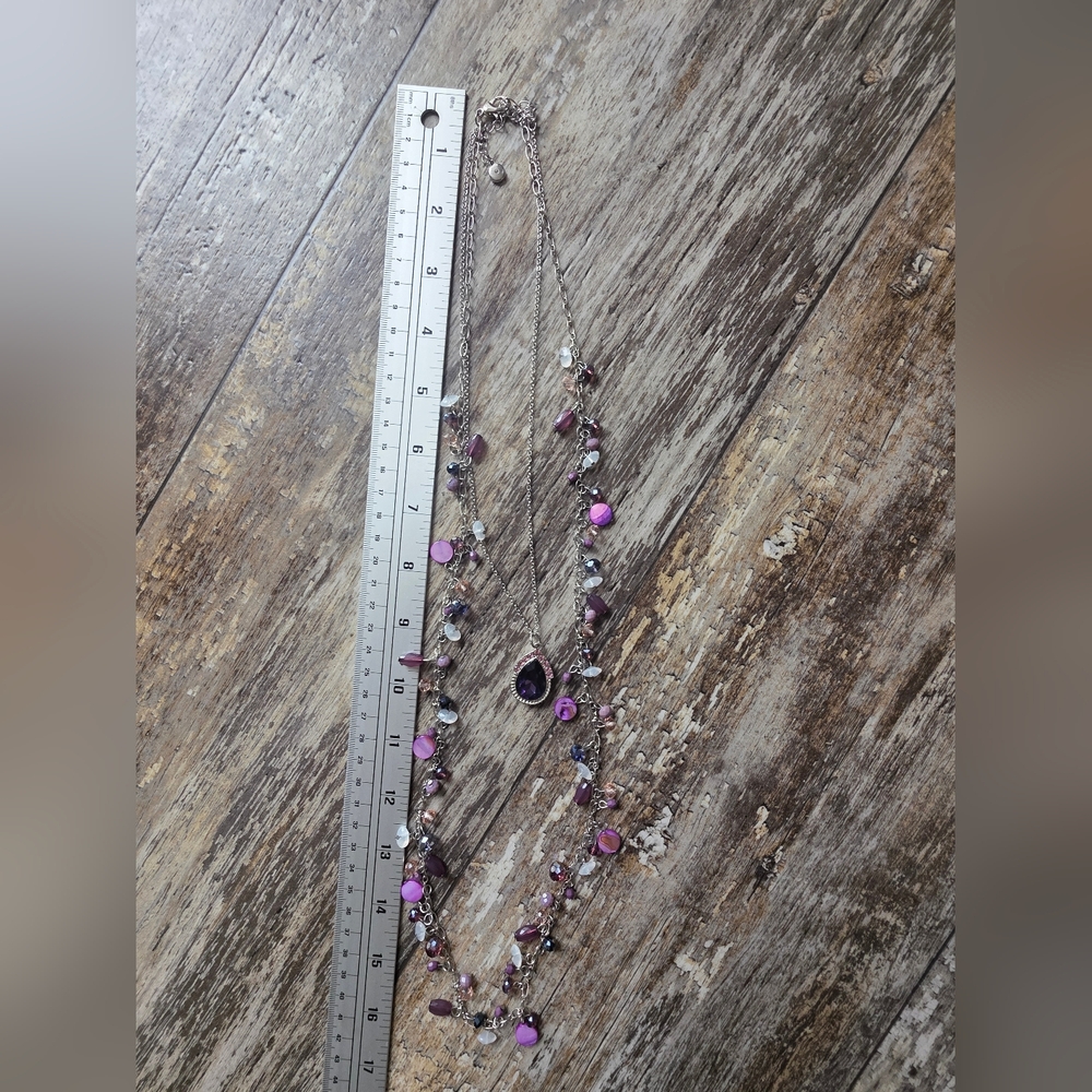 Cato Purple and Silver Multi-Stone Necklace - Picture 4 of 4